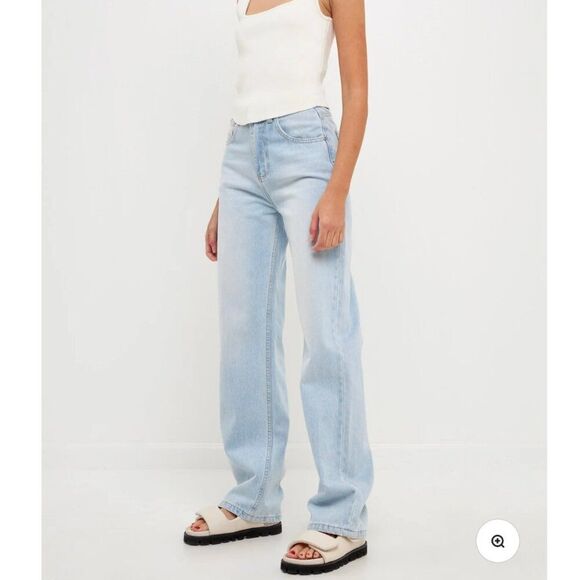 Grey Lab Los Angeles High Rise Straight Leg Jeans Size 24 | Light Wash 100% Cott - Picture 3 of 16